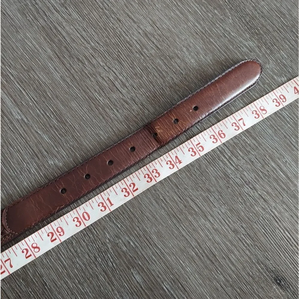 Brown Full Grain Cowhide Braided Belt Solid Brass Buckle Medium